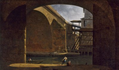 Le Pont et la Pompe Notre-Dame, gezien vanaf de boog van de kade van Gesvres, in 1816 door Auguste Jacques Regnier
