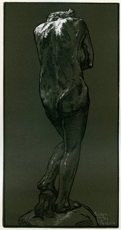 Een houtsnede naar een beeldhouwwerk van Rodin, 1898 door Auguste Louis Lepère