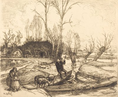 In het overstroomde moeras - De herder Au marais inondé - Le berger, 1911 door Auguste Lepere