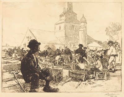 Pluimveemarkt in St.-Jean-de-Mont door Auguste Lepere
