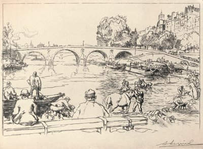 De waterplaats bij de Pont Marie, 1915 door Auguste Louis Lepère