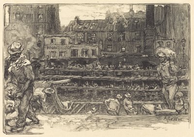 Lossen, Canal St. Martin Les dechargeurs de platre, Canal Saint-Martin, 1890 door Auguste Lepere