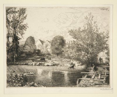Oude voetbrug, oevers van de kleine Morin door Auguste Lepere