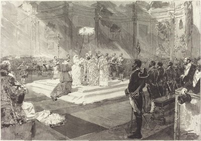 Koninklijke Doop aan het Spaanse Hof door Auguste Lepère after Daniel Vierge