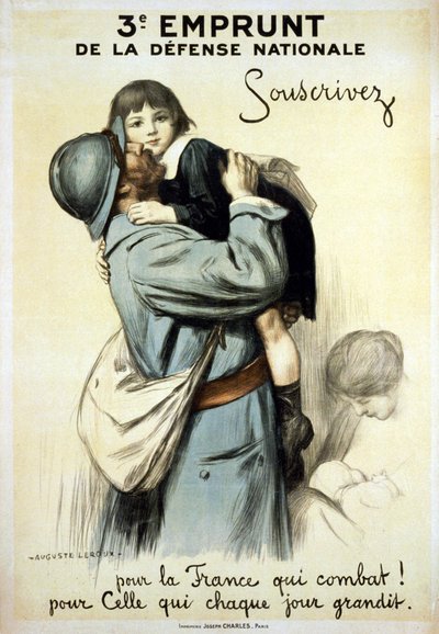 Derde lening van de Nationale Defensie "Schrijf in voor Frankrijk dat vecht en voor het Frankrijk dat elke dag groeit" - Poster door Auguste Leroux
