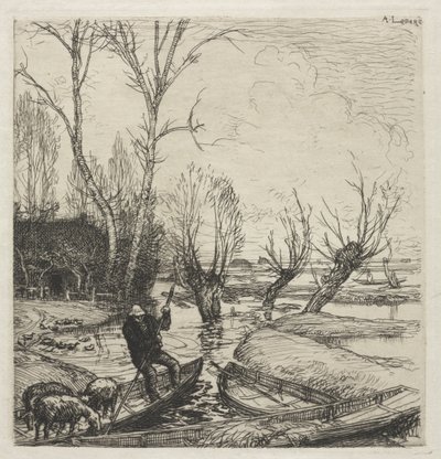 Man in een boot met drie schapen door Auguste Louis Lepère