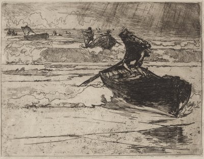 Vissers vluchten voor de storm door Auguste Louis Lepère