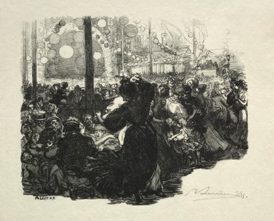 14 juli, Rue de Belleville, 10 uur door Auguste Louis Lepère