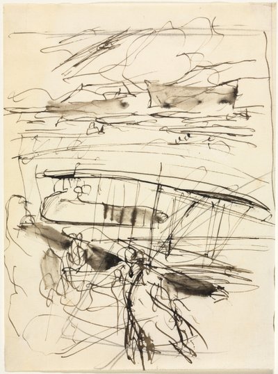 Vliegtuigen rustend op het veld (verso) door Auguste Louis Lepère