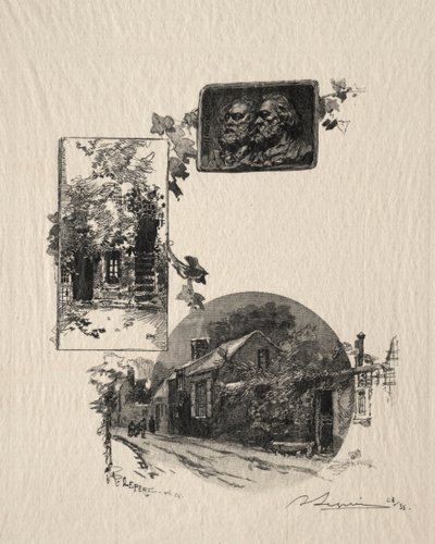 Ingang van het atelier Rousseau en het Huis van Millet door Auguste Louis Lepère