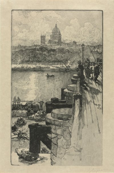 Vissers op een pier, Parijs door Auguste Louis Lepère