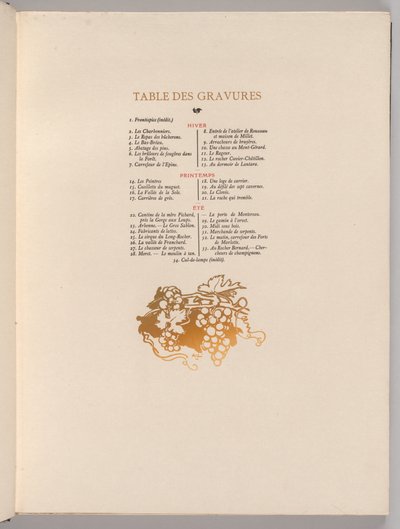 Fontainebleau Bos: Druiven, Cul-de-lampe Tafel van Gravures La Forêt de Fontainebleau door Auguste Louis Lepère