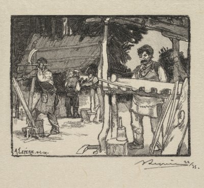 Bos van Fontainebleau: Fabrikant van latten La Forêt de Fontainebleau: Le Fabricant de lattes, 189 door Auguste Louis Lepère