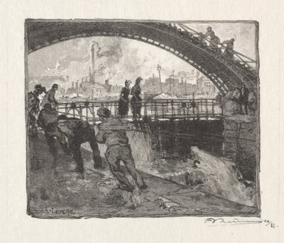 De Sluis van het St. Martin Kanaal door Auguste Louis Lepère