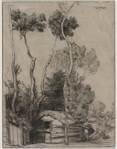 Landschap met plattelandshuisjes door Auguste Louis Lepère
