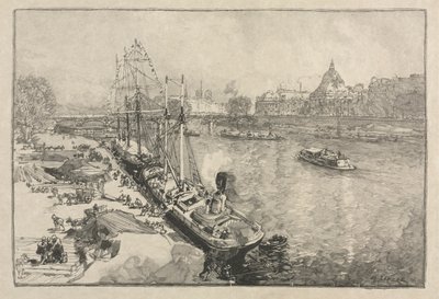 Grote stoomschip aan de kade, Parijs door Auguste Louis Lepère