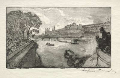 Het Louvre, gezien vanaf de Pont Neuf, 1890 door Auguste Louis Lepère