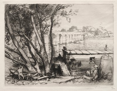 Le Pont de Poissy, 1917 door Auguste Louis Lepère