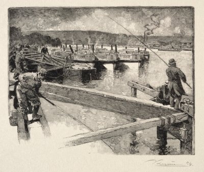 Le garage des bateaux-omnibus door Auguste Louis Lepère