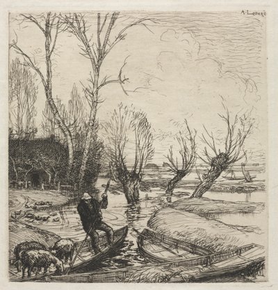 Man in een boot met drie schapen door Auguste Louis Lepère