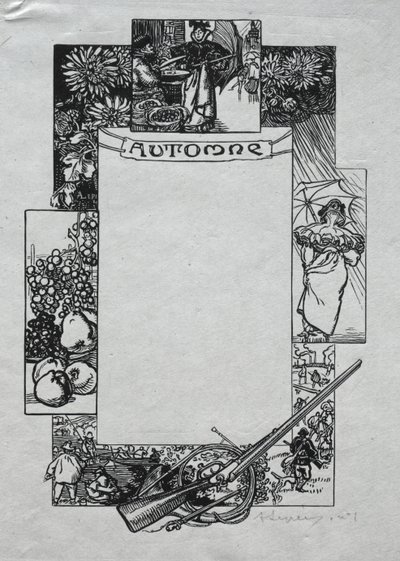 Parijs Almanak, 1897: Decoratieve Rand, Herfst door Auguste Louis Lepère