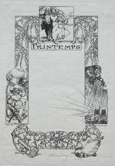 Parijs Almanak, 1897: Decoratieve Rand, Lente door Auguste Louis Lepère