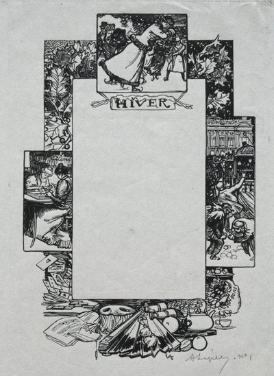 Parijs Almanak, 1897: Decoratieve rand, winter, 1897 door Auguste Louis Lepère