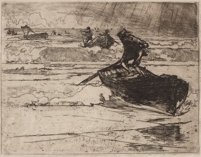 Vissers vluchten voor de storm door Auguste Louis Lepère