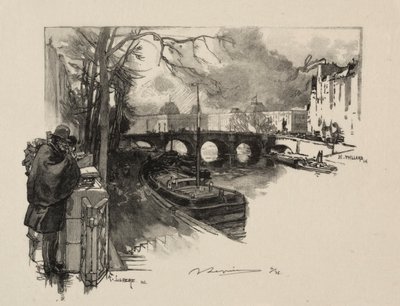Kleine arm van de Seine bij Pont Neuf door Auguste Louis Lepère