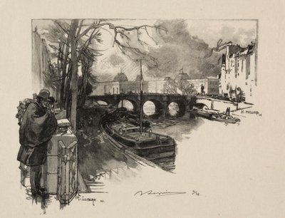 Petit bras de Seine bij Pont Neuf door Auguste Louis Lepère