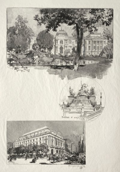 Rouen Illustré: La Musée; Fontaine St. Marie; Le Théâtre des Arts door Auguste Louis Lepère