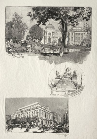 Rouen Illustré: Het Museum, Fontaine St. Marie, Het Theater der Kunsten, 1896 door Auguste Louis Lepère