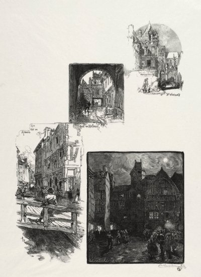 Rouen Illustré: Rue des Charretes; Rue de Halage; Rue Eau de Robec; Place des Arts door Auguste Louis Lepère