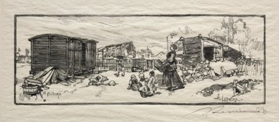 Het koetshuis (Le wagon-logement) door Auguste Louis Lepère