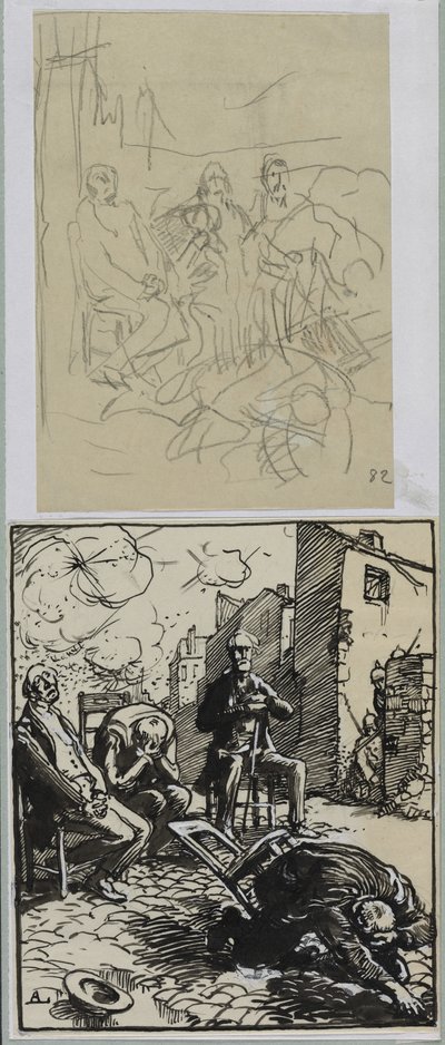 Drie gijzelaars zittend door Auguste Louis Lepère