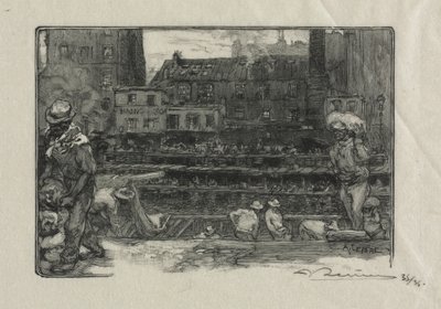 Lossers van gips Canal St. Martin, 1890 door Auguste Louis Lepère