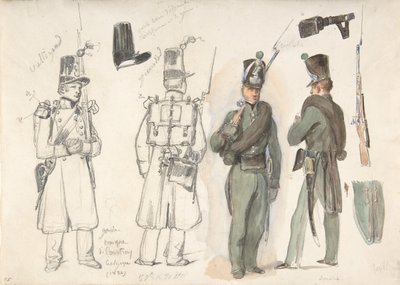 Uniformen van de burgerwacht in Kortrijk, België, 1832 door Auguste Raffet