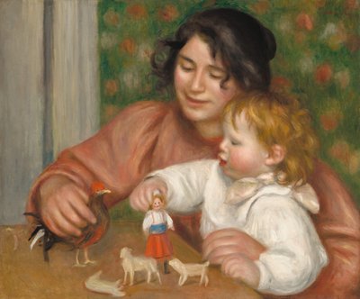 Kind met speelgoed - Gabrielle en de zoon van de kunstenaar, Jean door Auguste Renoir