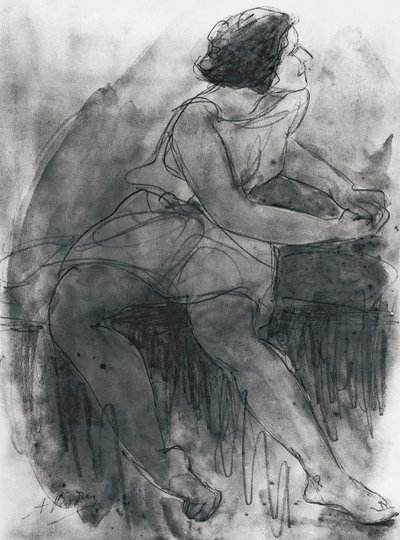 Isadora Duncan (1878-1927) (potlood en was op papier) door Auguste Rodin