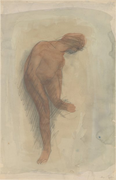 Naakte vrouwelijke figuur die linkervoet vasthoudt, 1900-1912 door Auguste Rodin