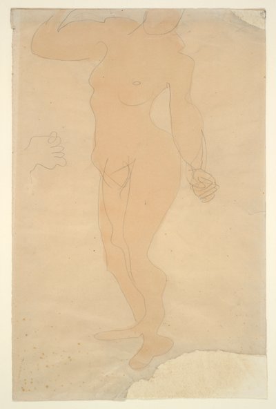Staande naakt (hoofd gedeeltelijk afgesneden door rand van papier) door Auguste Rodin