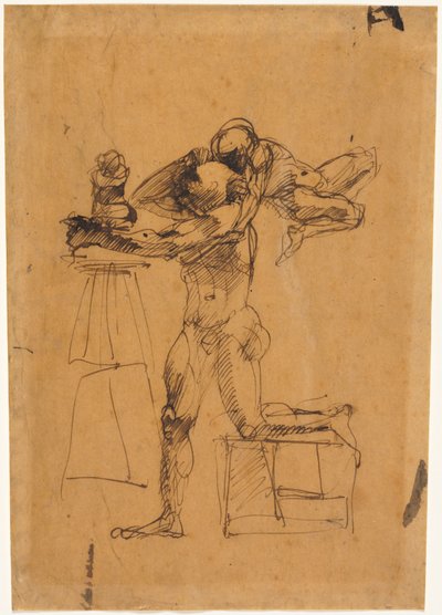 De genialiteit van de beeldhouwer, ca. 1880-83 (pen en bruine inkt) door Auguste Rodin