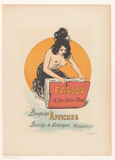 Affiche voor boek- en prenthandel Fallou te Parijs door Auguste Roedel