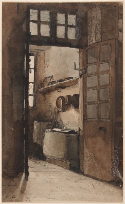 Keukeninterieur, c.1862 door Auguste Theodule Ribot