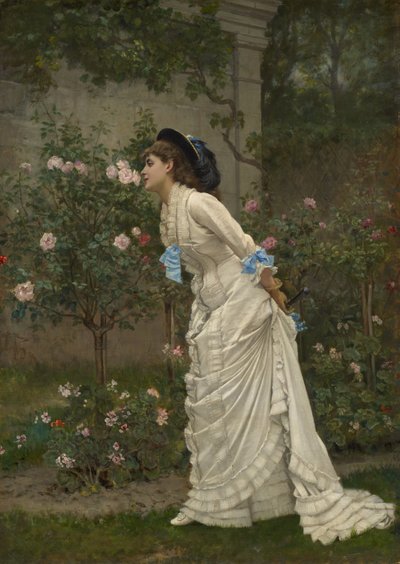 Vrouw en rozen door Auguste Toulmouche