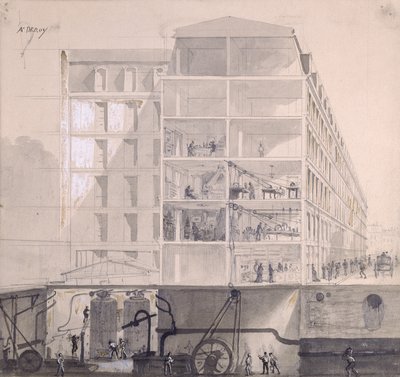 Doorsnede van arbeiderswoningen in het XIe arrondissement in Parijs, c.1875 door Auguste Victor Deroy
