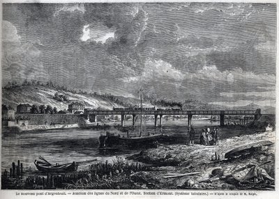 De nieuwe brug bij Argenteuil. Verbinding van de Noord- en Westlijnen. Ermont-sectie (buisvormig systeem). Gravure naar schets van Ralph in "Le Monde illustré", 29/08/1863. Privécollectie. door Auguste Victor Deroy