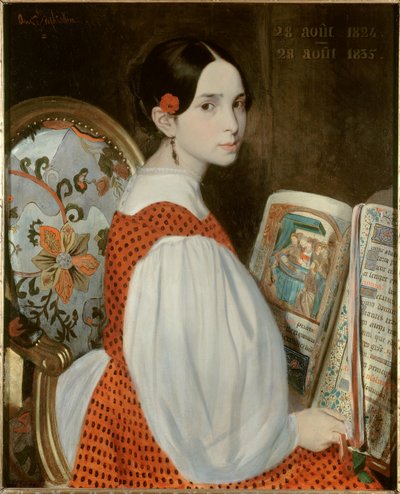 Portret van Leopoldine Hugo (1824-1843) in het boek van Heures op 28/08/1835 door Auguste de Chatillon