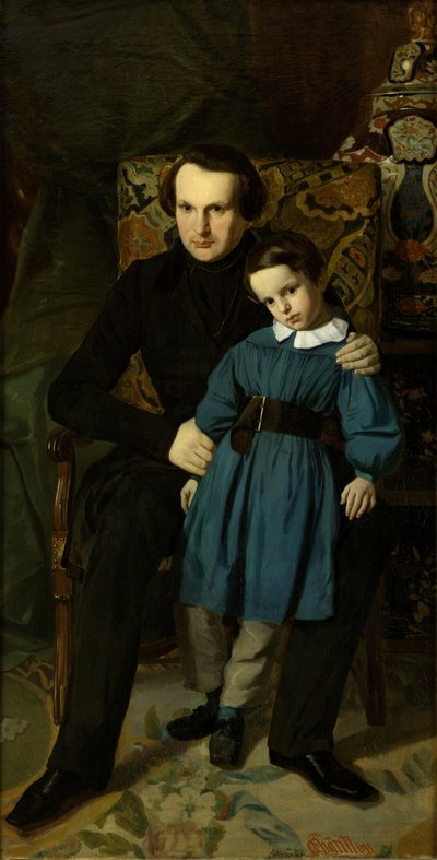 Portret van Victor Hugo 1802-1885 met zijn zoon, 1836 door Auguste de Chatillon