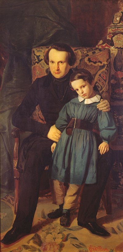 Victor Hugo (1802-85) en zijn Zoon, Francois-Victor, 1836 door Auguste de Chatillon